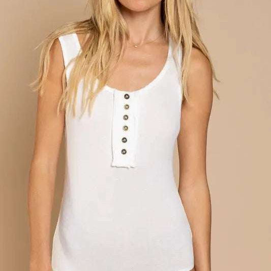 RIBBED BUTTON FRONT SLEEVELESS BODYSUIT TOP Bodysuit Meadeux