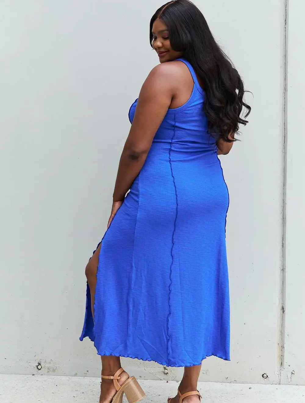 CASUAL BLUE MID LENGTH DRESS WITH SLIT - MeadeuxCASUAL BLUE MID LENGTH DRESS WITH SLITDressesMeadeux