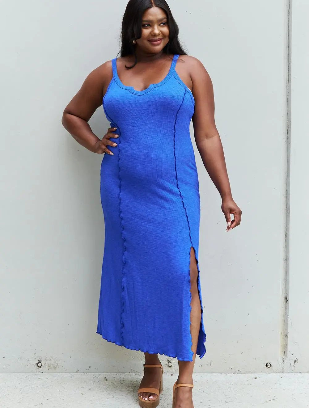 CASUAL BLUE MID LENGTH DRESS WITH SLIT - MeadeuxCASUAL BLUE MID LENGTH DRESS WITH SLITDressesMeadeux