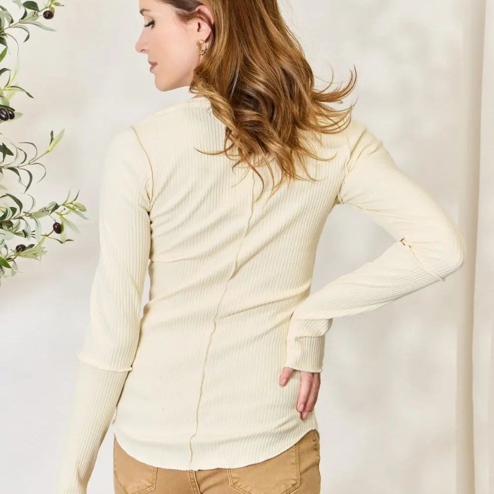 CASUAL RIBBED ROUND NECK LONG SLEEVE TOP - MeadeuxCASUAL RIBBED ROUND NECK LONG SLEEVE TOPTopsMeadeux