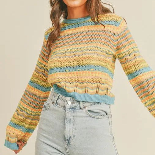 COLORFUL CROCHET KNIT SWEATER - MeadeuxCOLORFUL CROCHET KNIT SWEATERSweaterMeadeux