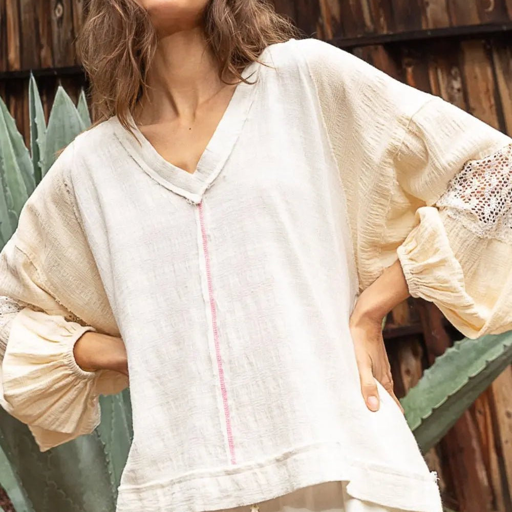 CROCHET OVERSIZED BLOUSE WITH BALLOON SLEEVES - MeadeuxCROCHET OVERSIZED BLOUSE WITH BALLOON SLEEVESBlouseMeadeux