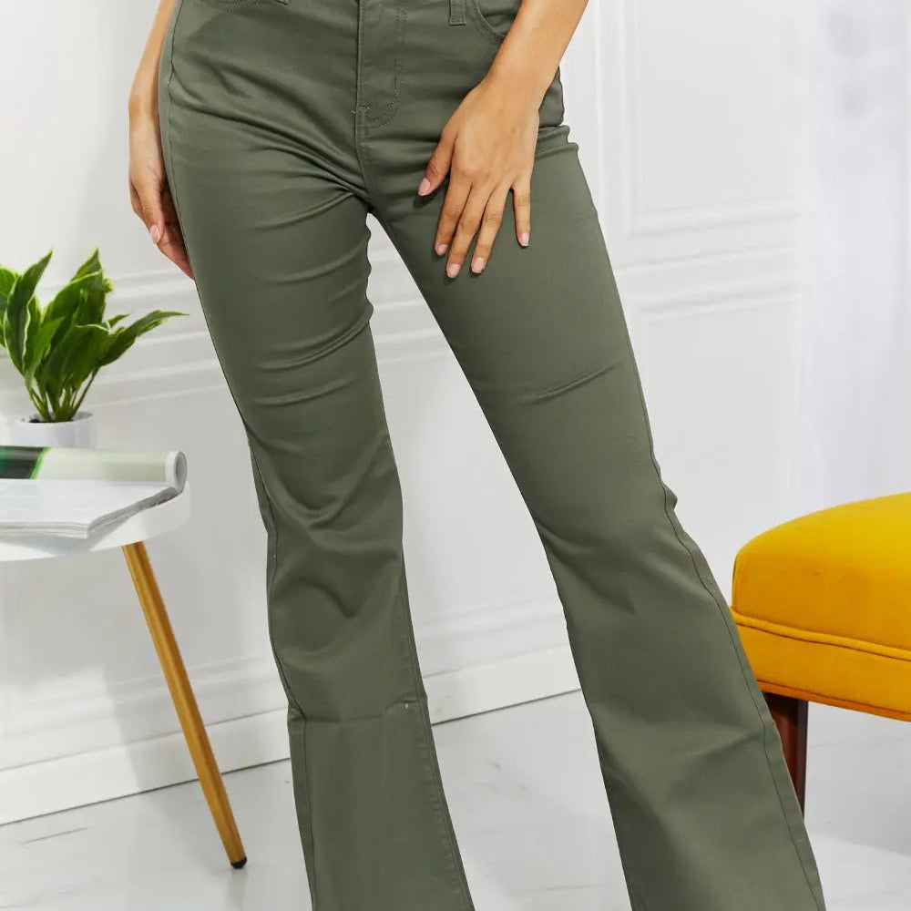 HIGH RISE BOOT CUT JEANS - OLIVE - MeadeuxHIGH RISE BOOT CUT JEANS - OLIVEBottomsMeadeux