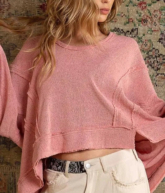 LONG SLEEVE KNITTED CROPPED TOP SWEATER - MeadeuxLONG SLEEVE KNITTED CROPPED TOP SWEATERSweaterMeadeux