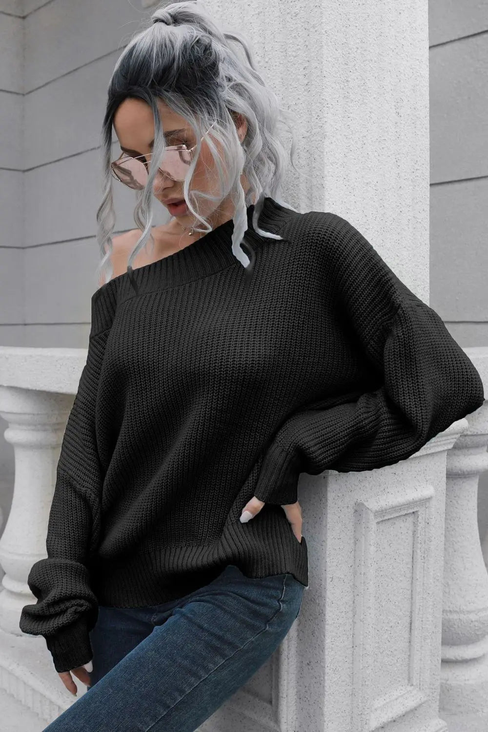 OFF SHOULDER RIBBED SWEATER - MeadeuxOFF SHOULDER RIBBED SWEATERSweaterMeadeux