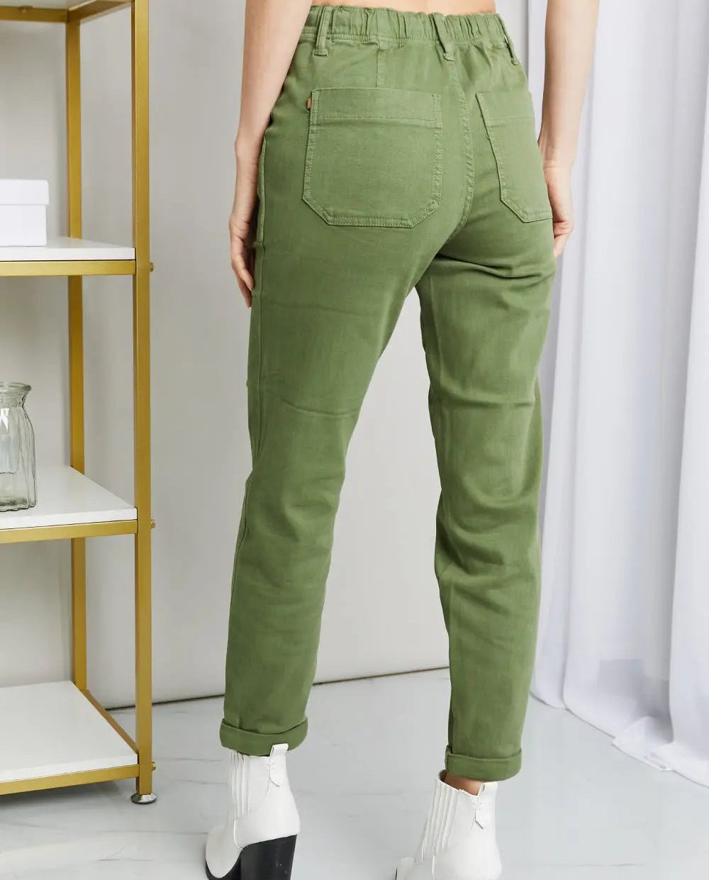 OLIVE CUFFED DRAWSTRING CASUAL PANTS - MeadeuxOLIVE CUFFED DRAWSTRING CASUAL PANTSBottomsMeadeux