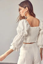 PUFFED SLEEVE WHITE BLOUSE WITH RUFFLES - MeadeuxPUFFED SLEEVE WHITE BLOUSE WITH RUFFLESBlouseMeadeux