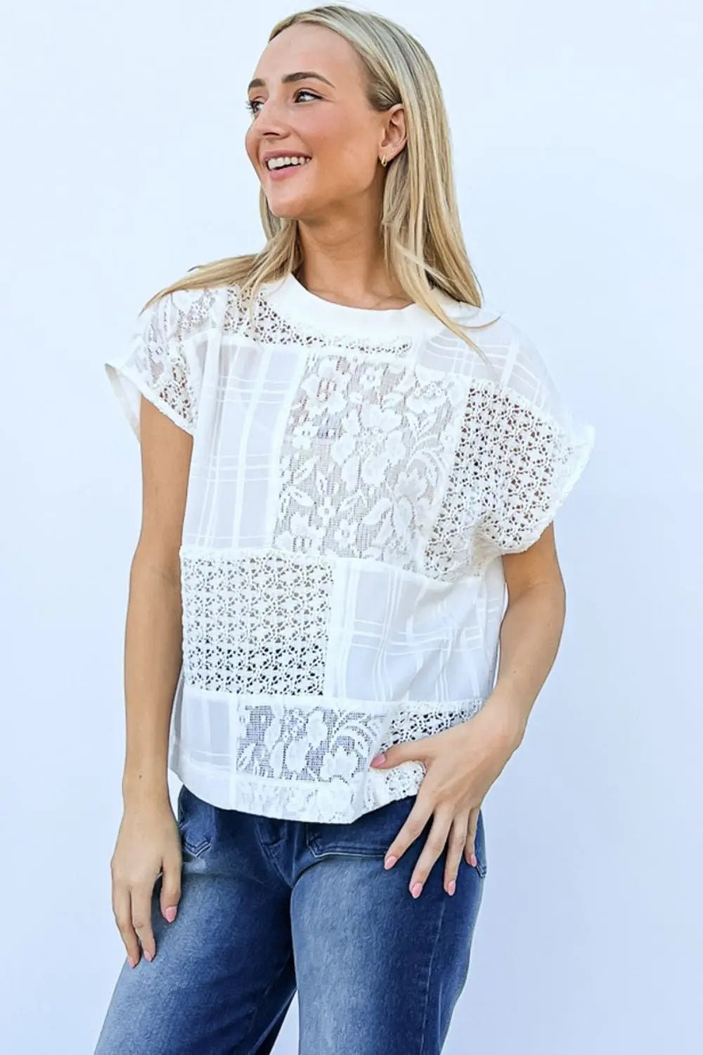 SHORT SLEEVE LACE TOP AND CAMI SET - MeadeuxSHORT SLEEVE LACE TOP AND CAMI SETBlouseMeadeux