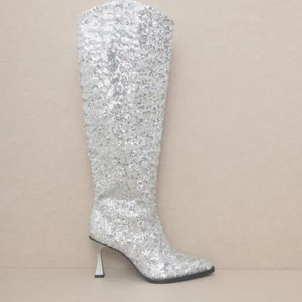 SPARKLY SEQUIN KNEE-HIGH BOOTS - MeadeuxSPARKLY SEQUIN KNEE-HIGH BOOTSShoesMeadeux