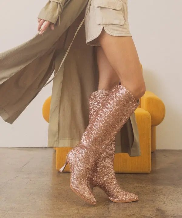 SPARKLY SEQUIN KNEE-HIGH BOOTS - MeadeuxSPARKLY SEQUIN KNEE-HIGH BOOTSShoesMeadeux