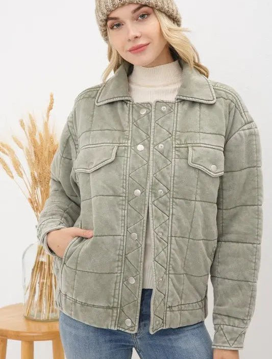 STONE WASHED BUTTON UP QUILTED JACKET - MeadeuxSTONE WASHED BUTTON UP QUILTED JACKETJacketMeadeux