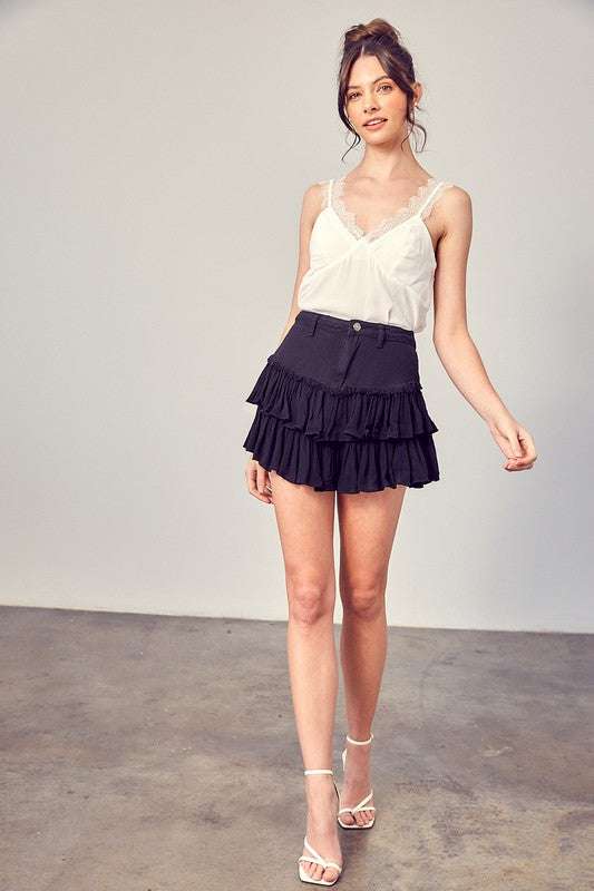 Shirred Crapon Cont Detail Denim Skorts Meadeux