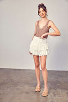 Shirred Crapon Cont Detail Denim Skorts Meadeux