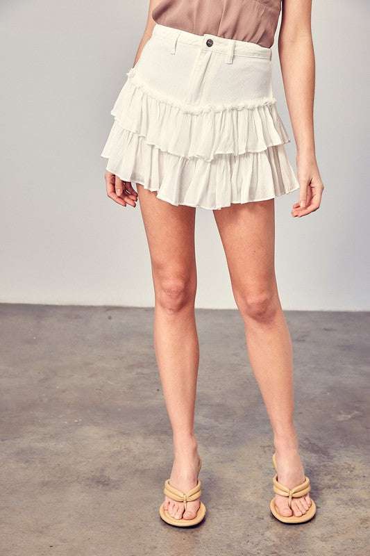 Shirred Crapon Cont Detail Denim Skorts Meadeux
