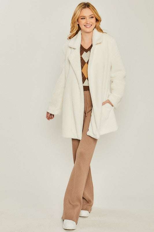 Woven Solid Teddy Collar Coat Meadeux