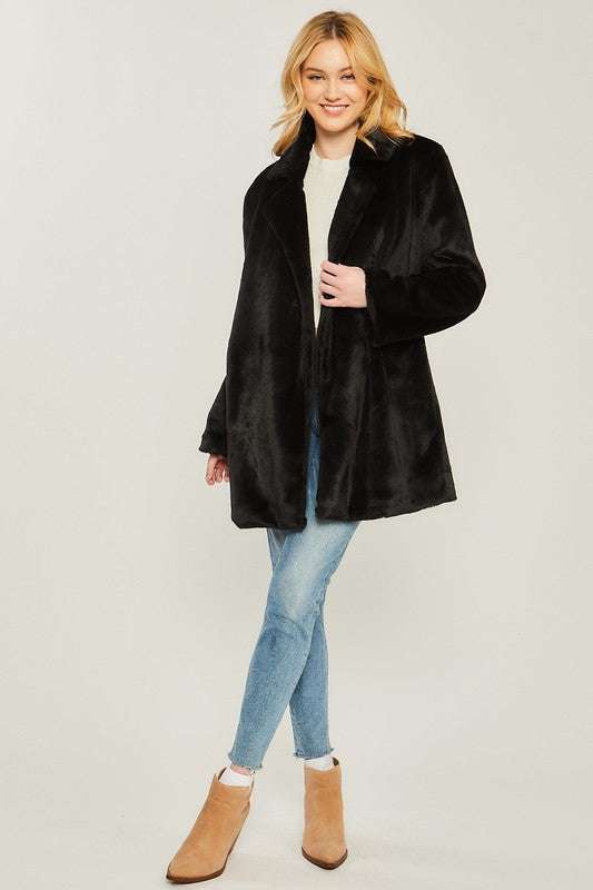 Woven Solid Teddy Collar Coat Meadeux