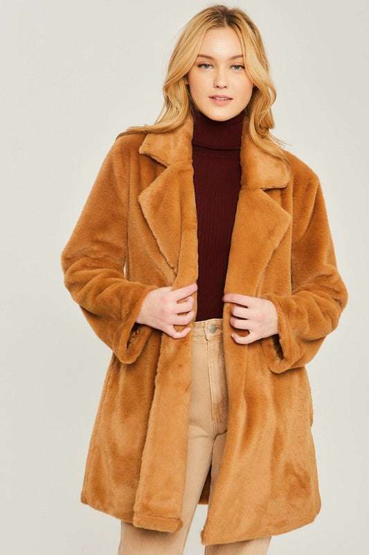 Woven Solid Teddy Collar Coat Meadeux