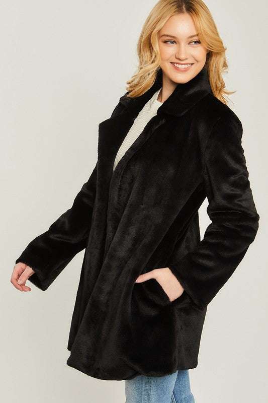 Woven Solid Teddy Collar Coat Meadeux