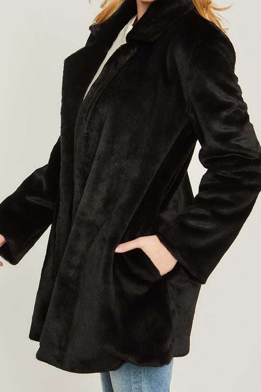 Woven Solid Teddy Collar Coat Meadeux