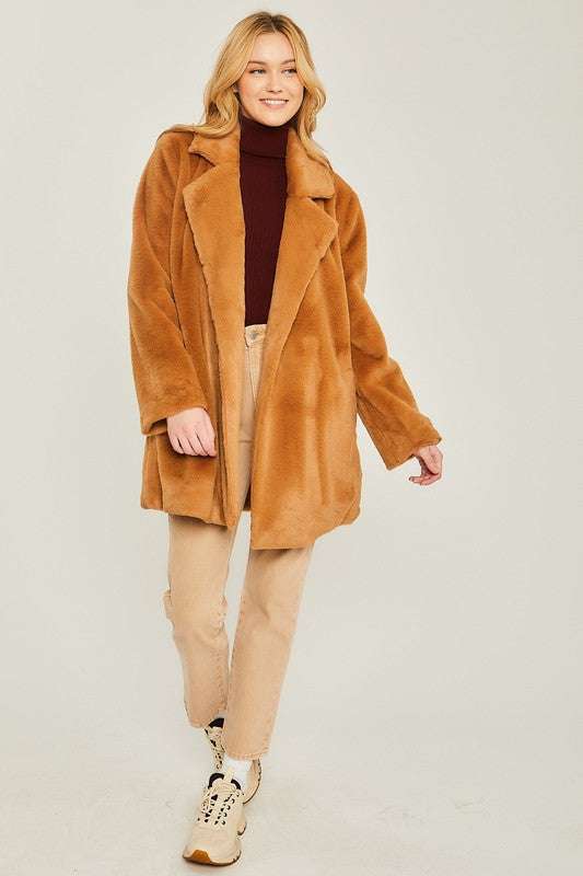 Woven Solid Teddy Collar Coat Meadeux