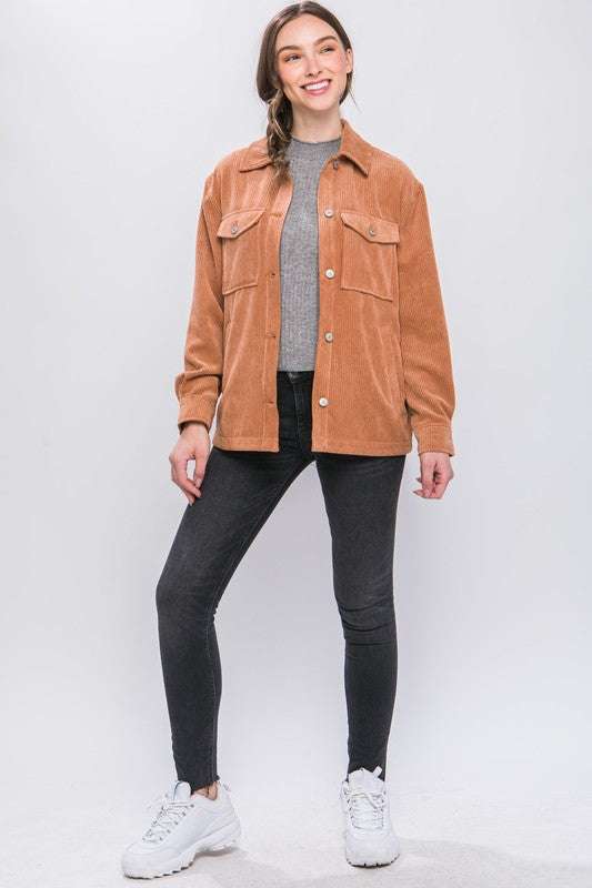 Corduroy Button Down Jacket With Pockets Meadeux
