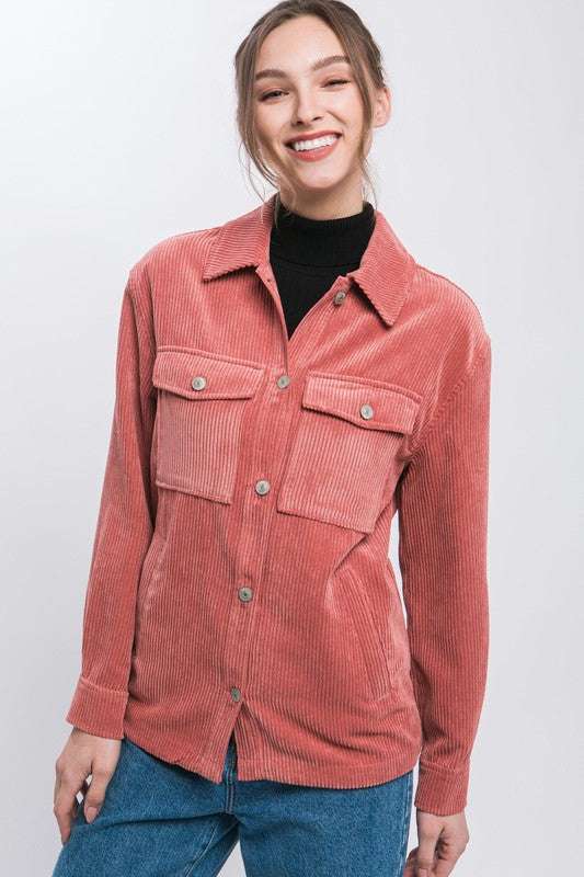 Corduroy Button Down Jacket With Pockets Meadeux