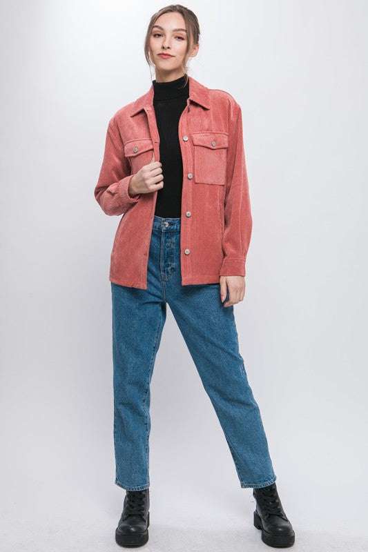 Corduroy Button Down Jacket With Pockets Meadeux