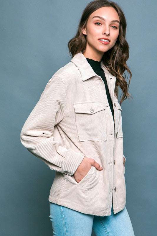 Corduroy Button Down Jacket With Pockets Meadeux