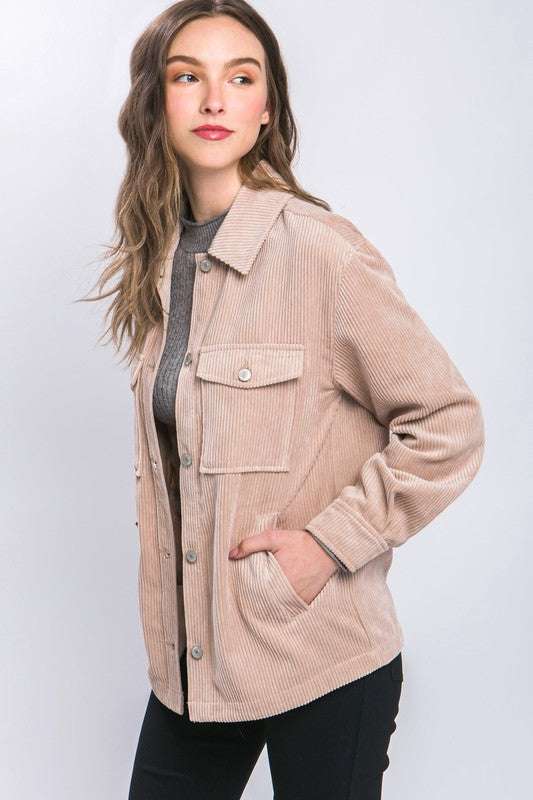 Corduroy Button Down Jacket With Pockets Meadeux