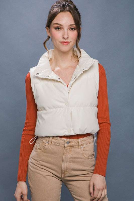 PU Faux Leather puffer West With Snap Button Meadeux