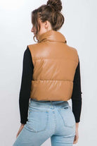 PU Faux Leather puffer West With Snap Button Meadeux