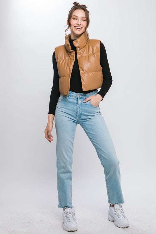 PU Faux Leather puffer West With Snap Button Meadeux