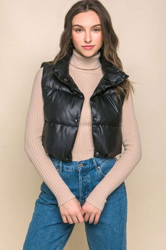 PU Faux Leather puffer West With Snap Button Meadeux