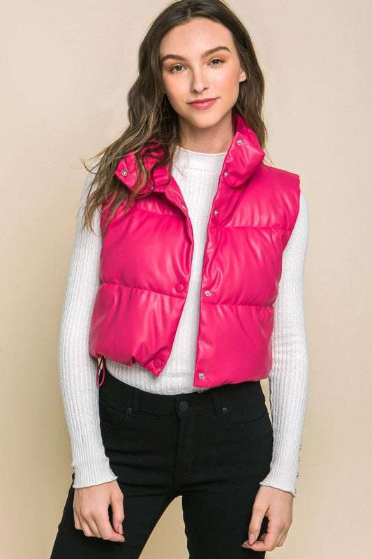 PU Faux Leather puffer West With Snap Button Meadeux