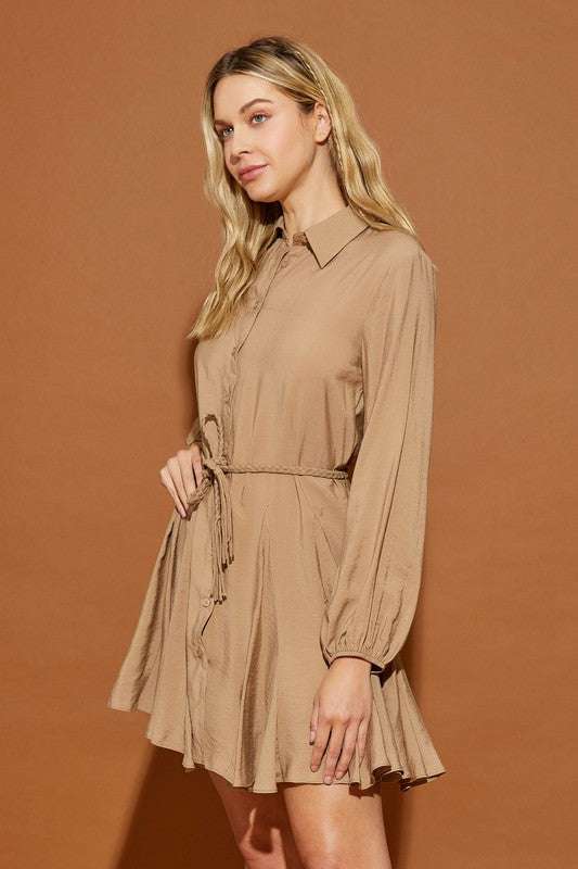 Twisted Belt Shirt Dress Meadeux