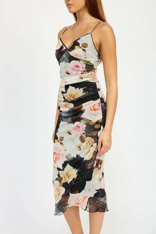RUCHED MIDI V NECK DRESS Meadeux