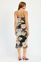 RUCHED MIDI V NECK DRESS Meadeux
