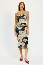 RUCHED MIDI V NECK DRESS Meadeux