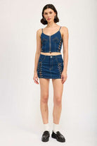 LACE UP MINI DENIM SKIRT Meadeux