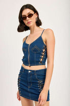 LACE UP MINI DENIM SKIRT Meadeux