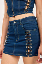 LACE UP MINI DENIM SKIRT Meadeux