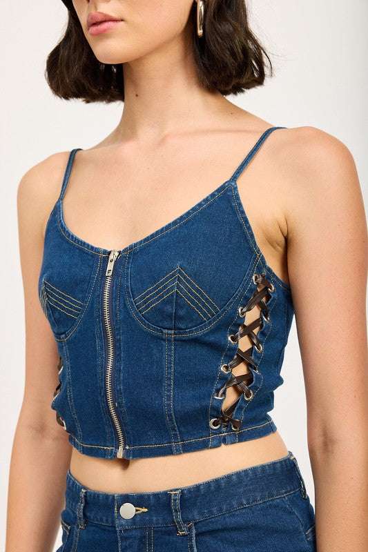 ZIP UP DENIM CORSET TOP Meadeux