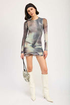 LONG SLEEVE RUFFLED MINI DRESS WITH CUTOUT Meadeux
