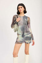 LONG SLEEVE RUFFLED MINI DRESS WITH CUTOUT Meadeux