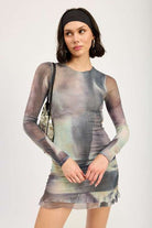 LONG SLEEVE RUFFLED MINI DRESS WITH CUTOUT Meadeux