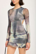 LONG SLEEVE RUFFLED MINI DRESS WITH CUTOUT Meadeux