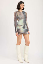 LONG SLEEVE RUFFLED MINI DRESS WITH CUTOUT Meadeux