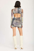 LONG SLEEVE RUFFLED MINI DRESS WITH CUTOUT Meadeux