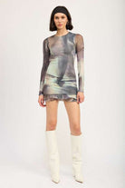 LONG SLEEVE RUFFLED MINI DRESS WITH CUTOUT Meadeux