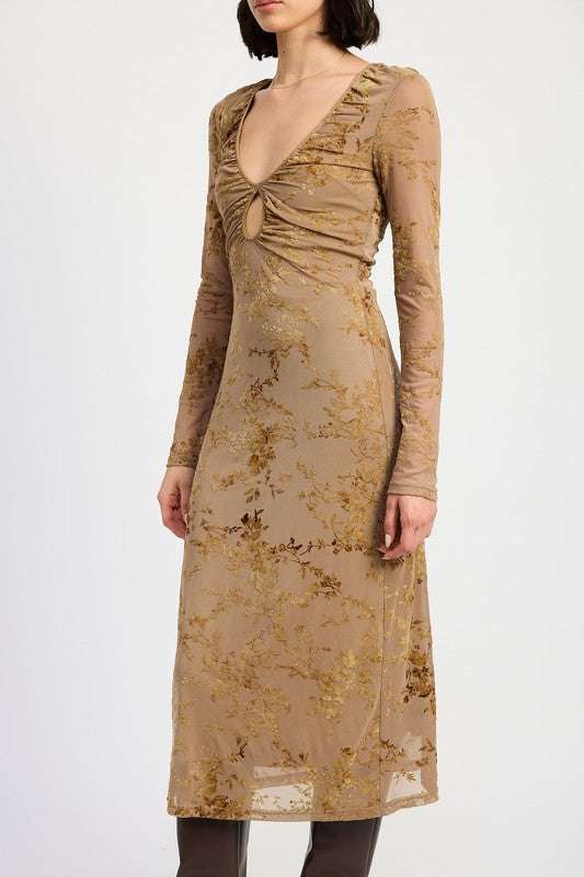 KEY HOLE MIDI LONG SLEEVE DRESS Meadeux